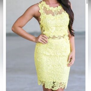 L'ATISTE Vibrant Yellow Lace Dress